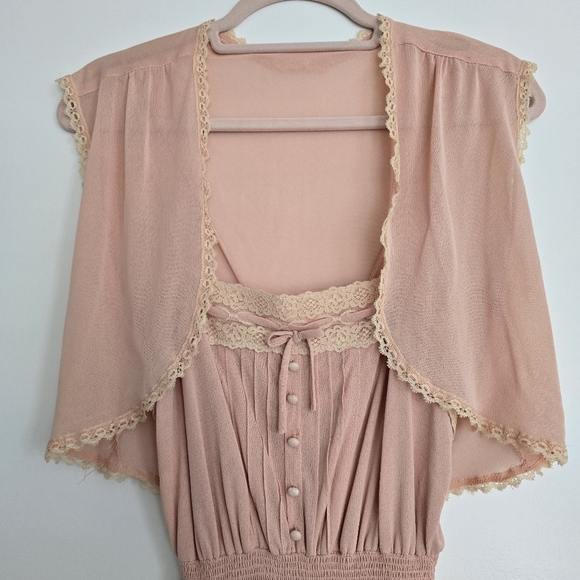 Vintage Pink Maxi Dress Set – Crochet Lace Trim Coquette Style - Picture 5 of 13